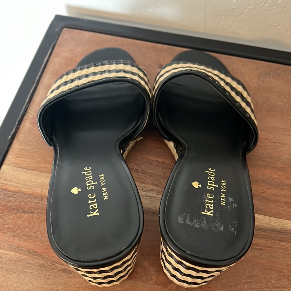 KATE SPADE Linda Wedges Tan And Black Raffia - Picture 10 of 12